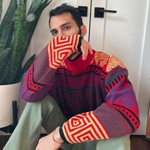 Funky bold colorful turtle neck sweater